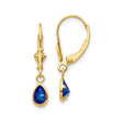 14k Yellow Gold Leverback Dangle Earrings with Teardrop Sapphire Drop Design