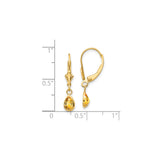 14k Yellow Gold Dangle Earrings with Pear Shaped Citrine, Leverback Design