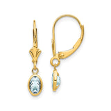 14k Yellow Gold Dangle Earrings with Aquamarine, Oval Faceted Drop Design, Leverback Closure