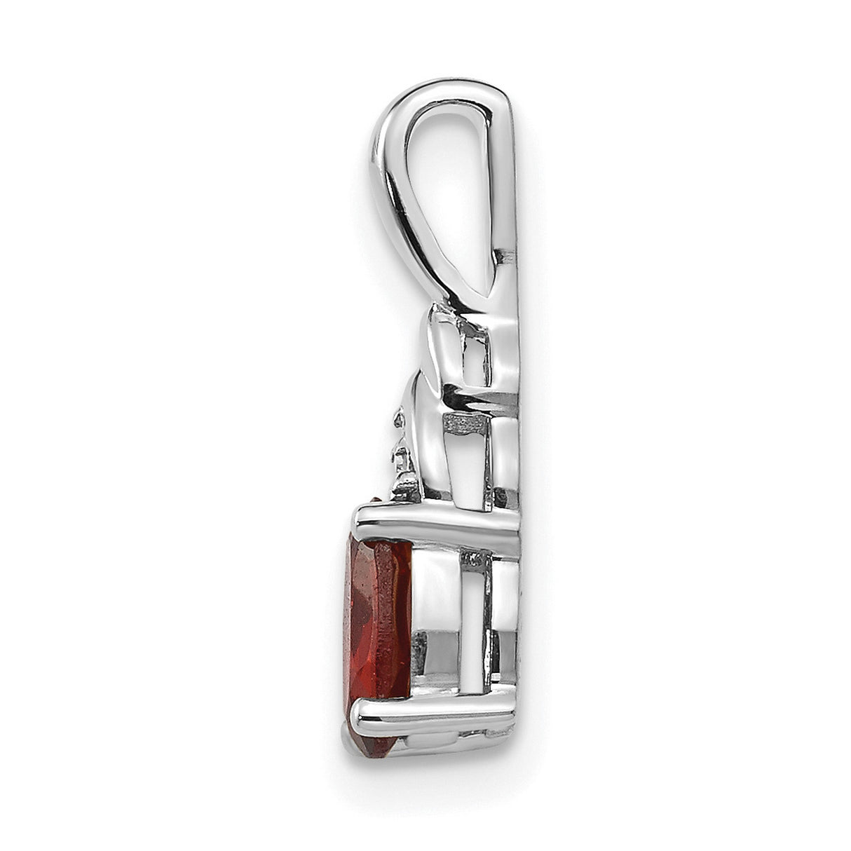 14k White Gold Pendant with Oval Garnet and Diamond Accent, January Birthstone Jewelry for Women