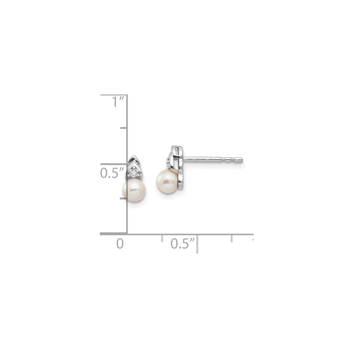 14k White Gold Pearl Stud Earrings with Diamond Accent, Classic Bridal Jewelry for Women