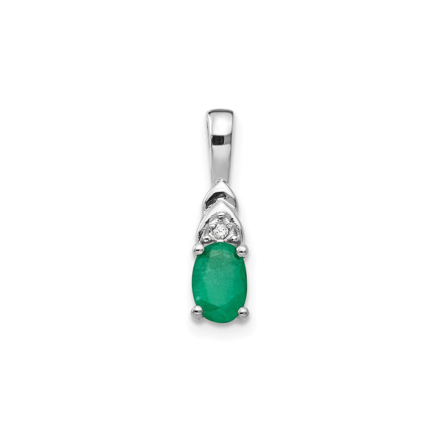 14k White Gold Pendant with Green Emerald and Diamond Accents, Classic May Birthstone Jewelry