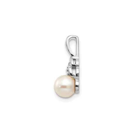 14k White Gold Pendant with Cultured Pearl and Diamond Accent, Classic Round Charm