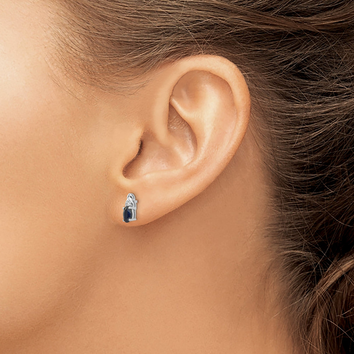 14k White Gold Marquise Cut Blue Sapphire Stud Earrings with Diamond Accents