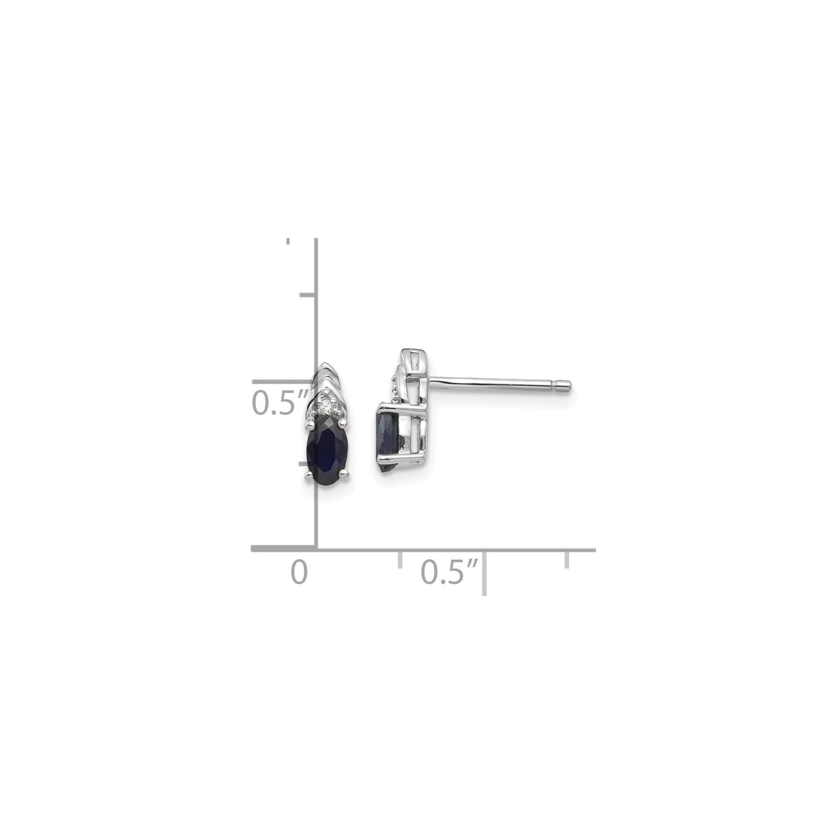 14k White Gold Marquise Cut Blue Sapphire Stud Earrings with Diamond Accents