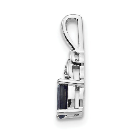 14k White Gold Pendant with Oval Dark Blue Sapphire and Diamond Accent