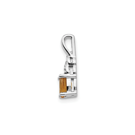 14k White Gold Pendant with Oval Citrine and Diamond Accents, Minimalist Style for Women