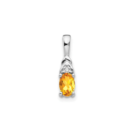 14k White Gold Pendant with Oval Citrine and Diamond Accents, Minimalist Style for Women