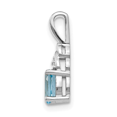 14k White Gold Pendant with Swiss Blue Topaz and Diamond Accents, Oval Drop Style