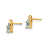 14k Yellow Gold Aquamarine Stud Earrings with Diamond Accents, Oval Cut, March Birthstone