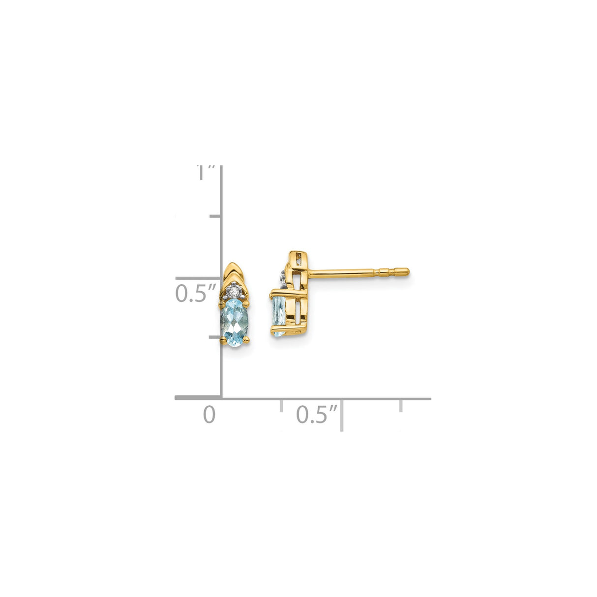 14k Yellow Gold Aquamarine Stud Earrings with Diamond Accents, Oval Cut, March Birthstone
