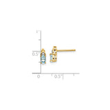 14k Yellow Gold Aquamarine Stud Earrings with Diamond Accents, Oval Cut, March Birthstone