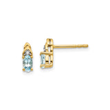 14k Yellow Gold Aquamarine Stud Earrings with Diamond Accents, Oval Cut, March Birthstone