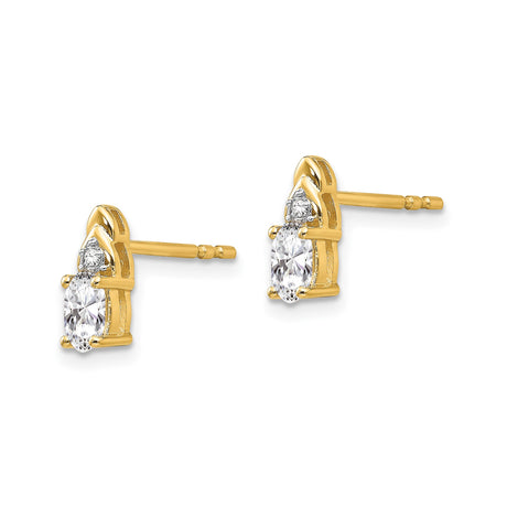 14k Yellow Gold Stud Earrings with Marquise White Topaz and Diamond Accents