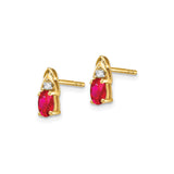 14k Yellow Gold Stud Earrings with Ruby and Diamond Accent, Oval Gemstone Jewelry for Women