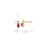 14k Yellow Gold Stud Earrings with Ruby and Diamond Accent, Oval Gemstone Jewelry for Women