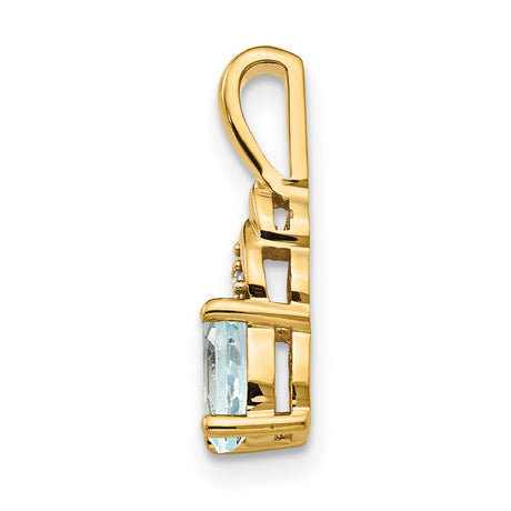 14k Yellow Gold Pendant with Oval Aquamarine and Diamond Accent, March Birthstone Jewelry