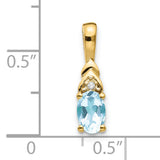 14k Yellow Gold Pendant with Oval Aquamarine and Diamond Accent, March Birthstone Jewelry