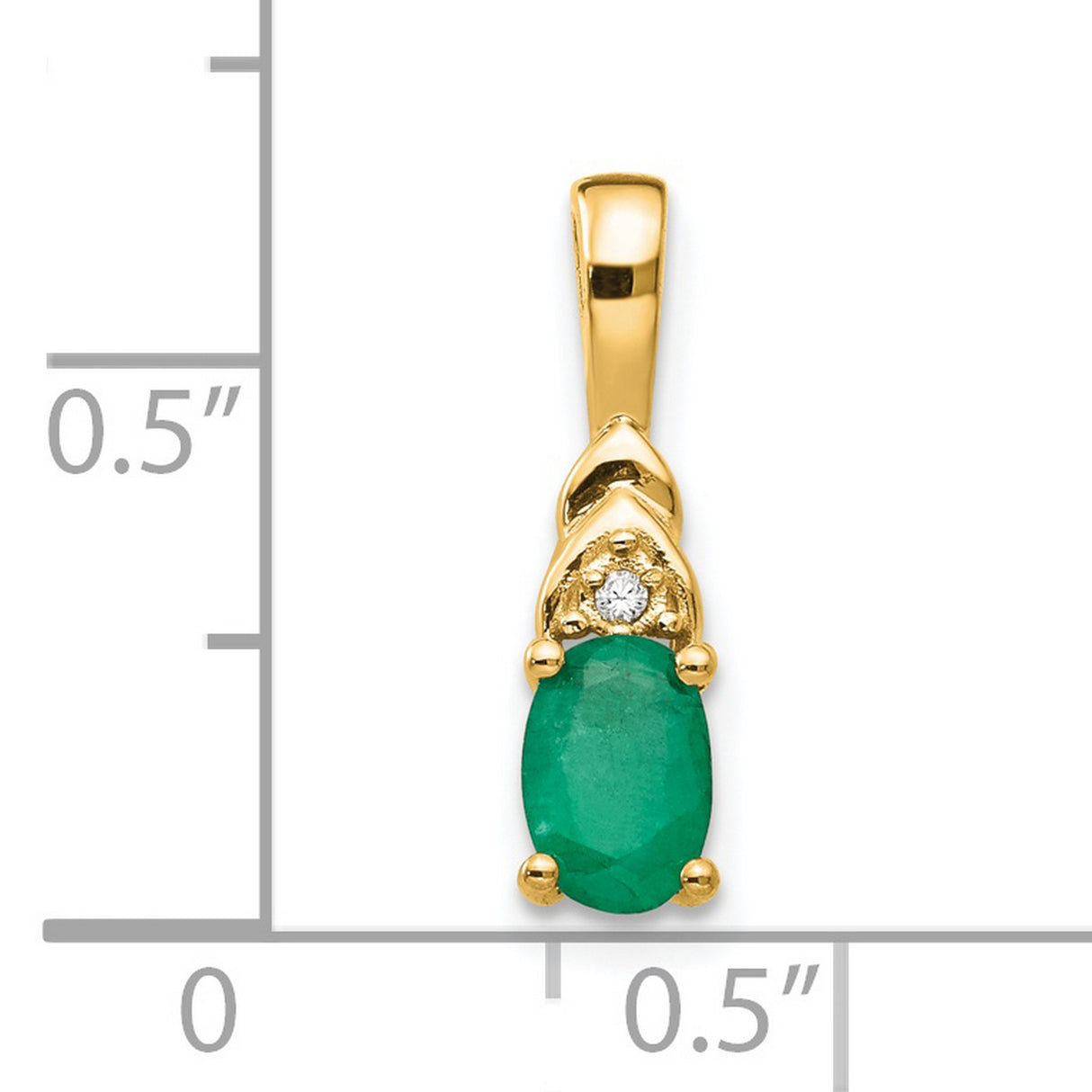 14k Yellow Gold Pendant with Oval Emerald and Diamond Accent, Classic Birthstone Jewelry