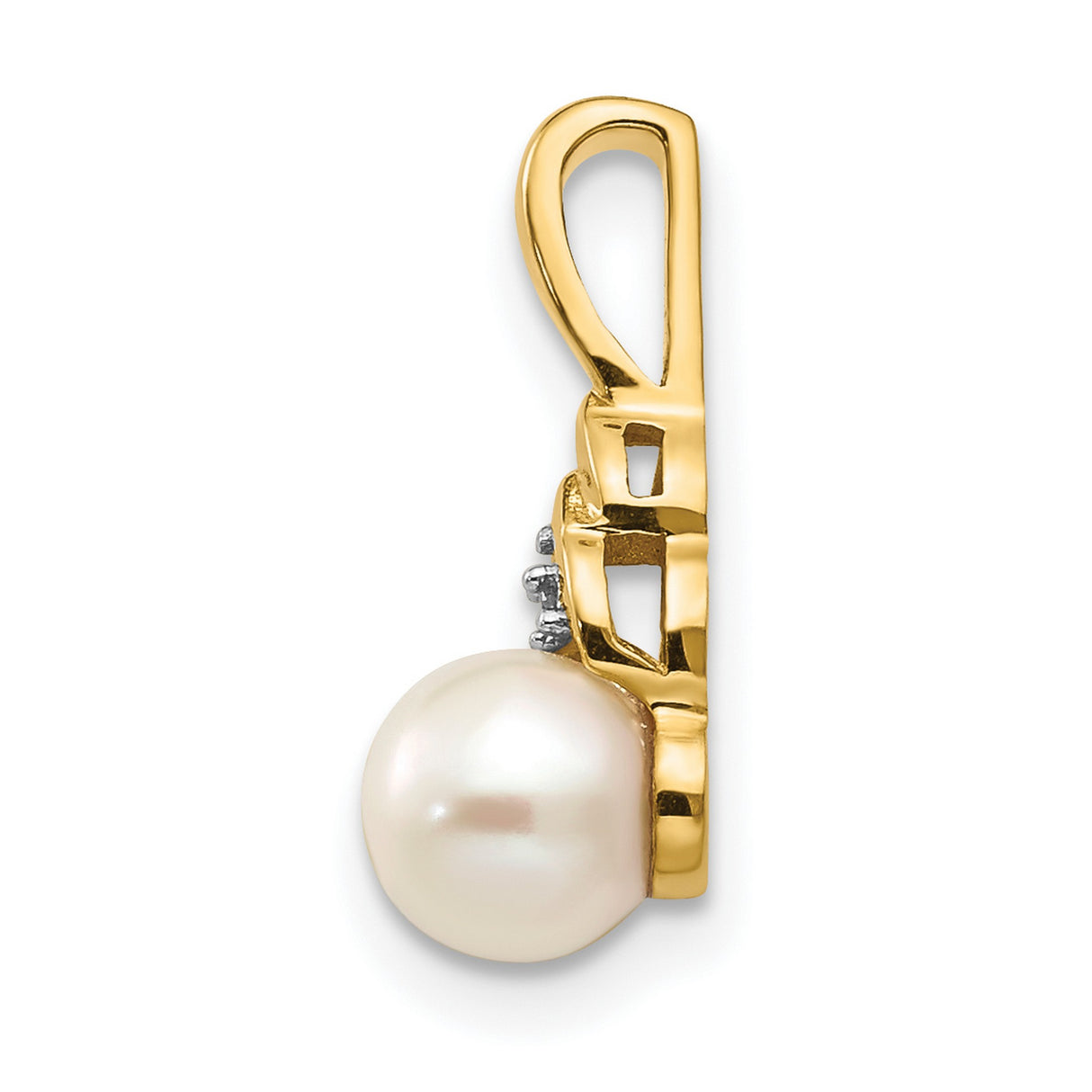 14k Yellow Gold Pendant with White Pearl and Diamond Accent, Classic Womens Jewelry