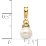 14k Yellow Gold Pendant with White Pearl and Diamond Accent, Classic Womens Jewelry