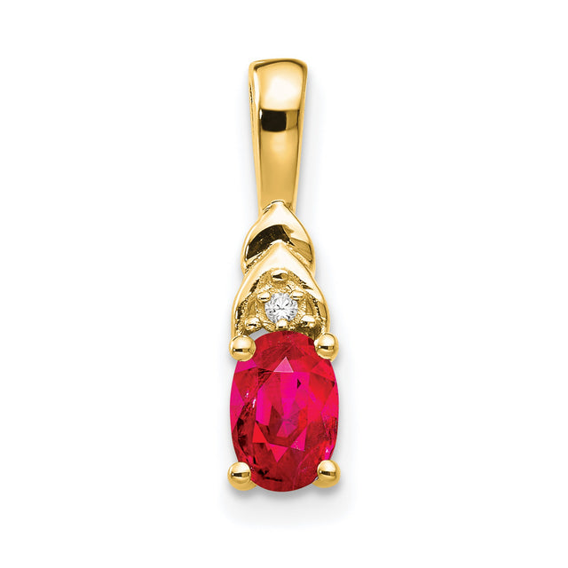 14k Yellow Gold Pendant with Oval Cut Ruby and Diamond Accent, Romantic Jewelry for Women