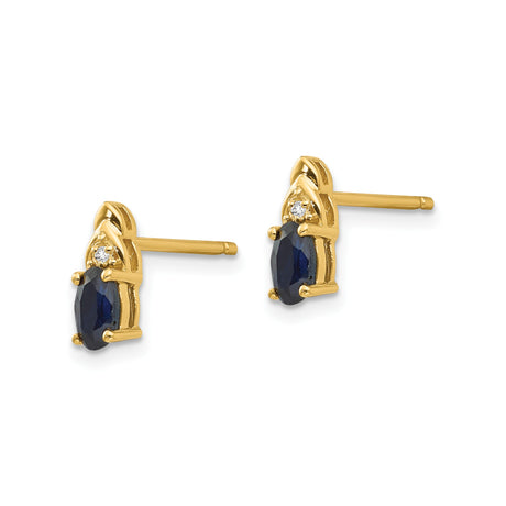 14k Yellow Gold Stud Earrings with Oval Sapphire and Diamond Accent for Women