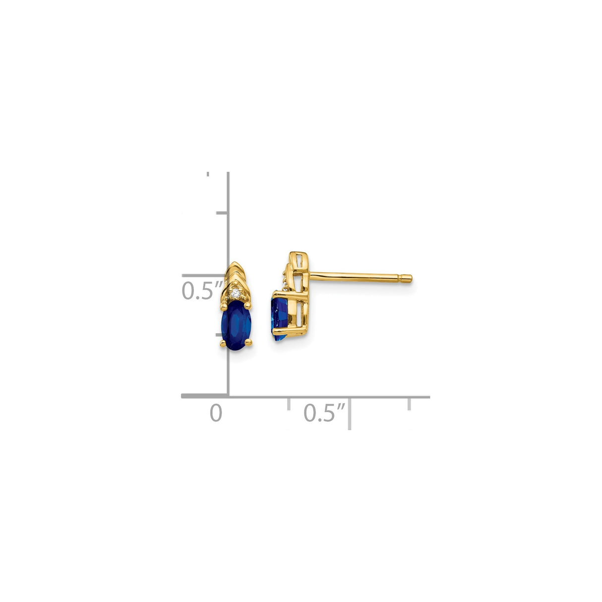 14k Yellow Gold Stud Earrings with Oval Sapphire and Diamond Accent for Women