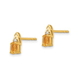 14k Yellow Gold Stud Earrings with Oval Citrine and Diamond Accents, Modern Style for Women