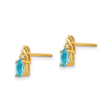 14k Yellow Gold Stud Earrings with Oval Swiss Blue Topaz and Diamond Accent