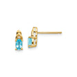 14k Yellow Gold Stud Earrings with Oval Swiss Blue Topaz and Diamond Accent