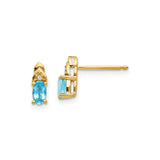 14k Yellow Gold Stud Earrings with Oval Swiss Blue Topaz and Diamond Accent