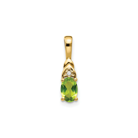14k Yellow Gold Pendant with Oval-Cut Peridot and Diamond Accent, Modern August Birthstone Jewelry