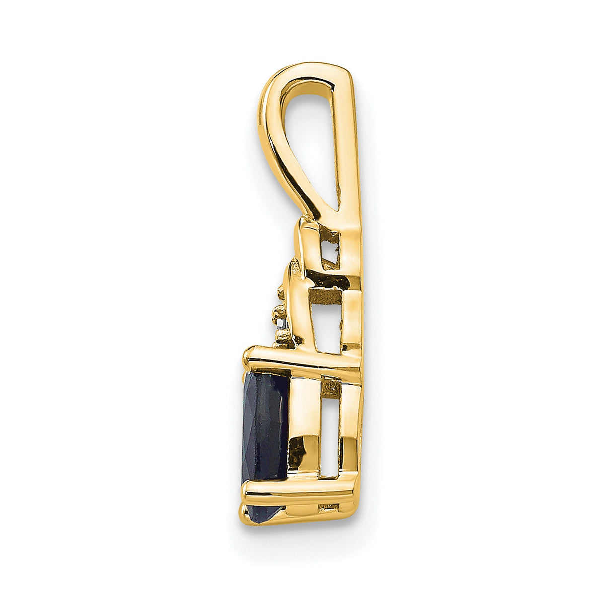 14k Yellow Gold Pendant with Oval Blue Sapphire and Diamond Accent, Classic Charm for Women