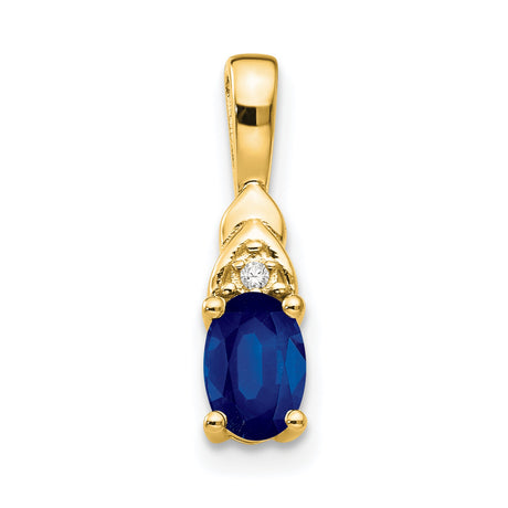 14k Yellow Gold Pendant with Oval Blue Sapphire and Diamond Accent, Classic Charm for Women