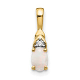 14k Yellow Gold Pendant with Oval White Opal and Diamond Accent, Dainty Charm for Women