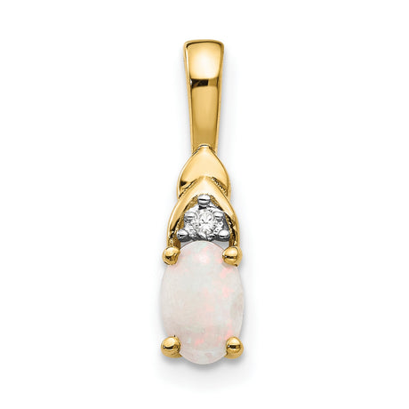 14k Yellow Gold Pendant with Oval White Opal and Diamond Accent, Dainty Charm for Women