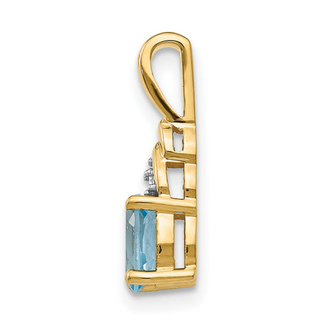 14k Yellow Gold Pendant with Swiss Blue Topaz and Diamond Accents, Minimalist Style