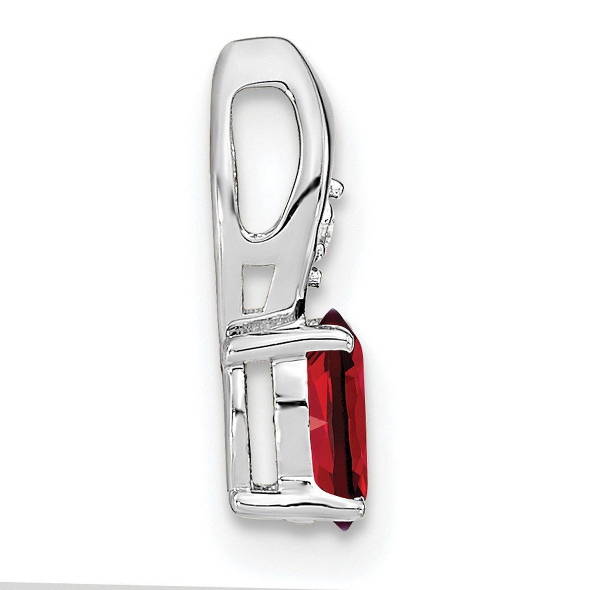 Garnet Diamond Charm Pendant in Real 14k White Gold