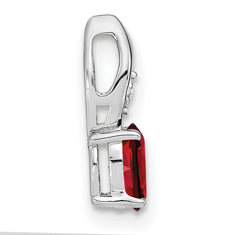 Garnet Diamond Charm Pendant in Real 14k White Gold