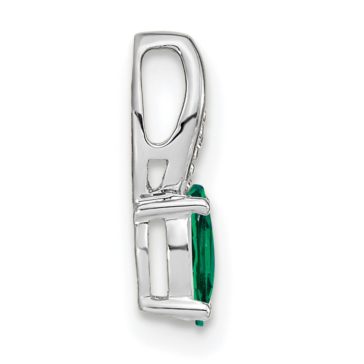 Emerald Diamond Charm Pendant in Real 14k White Gold
