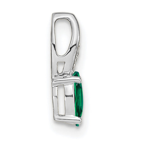 Emerald Diamond Charm Pendant in Real 14k White Gold