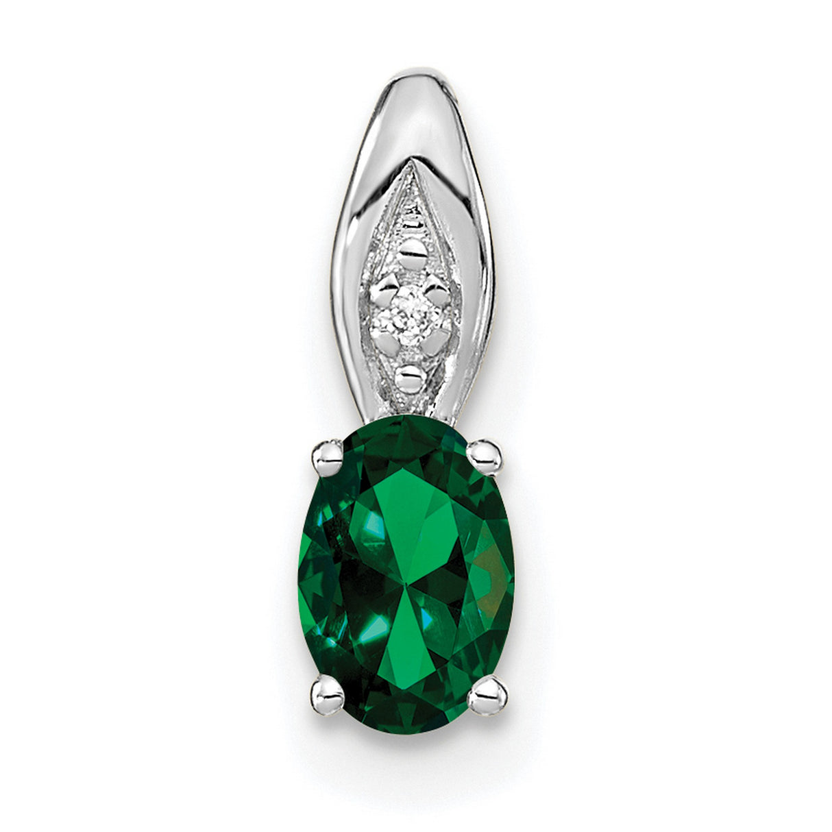 Emerald Diamond Charm Pendant in Real 14k White Gold