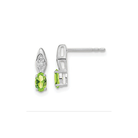 14k White Gold Stud Earrings with Oval Peridot and Diamond Accents, Marquise Setting