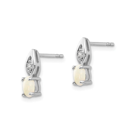 14k White Gold Stud Earrings with Oval Opal and Marquise Diamond Clusters
