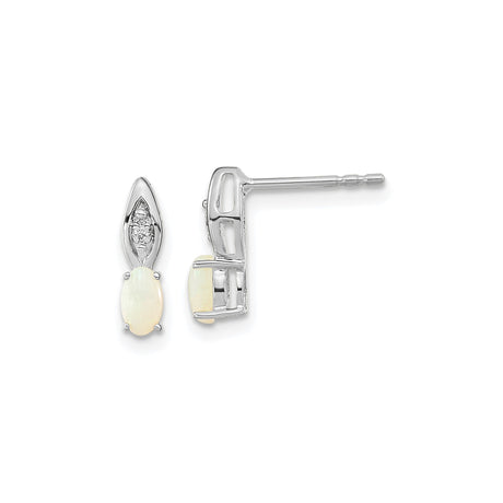 14k White Gold Stud Earrings with Oval Opal and Marquise Diamond Clusters