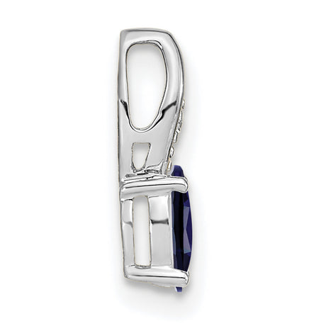 Sapphire Diamond Charm Pendant in Real 14k White Gold