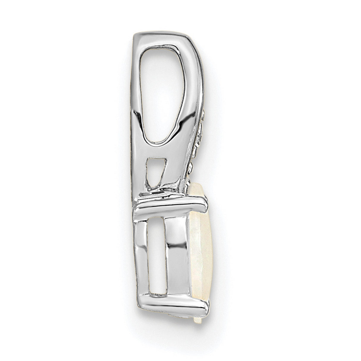 Opal Diamond Charm Pendant in Real 14k White Gold