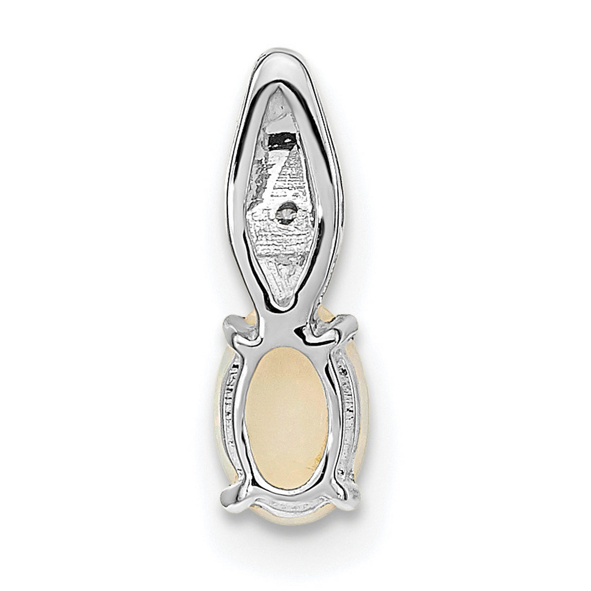 Opal Diamond Charm Pendant in Real 14k White Gold