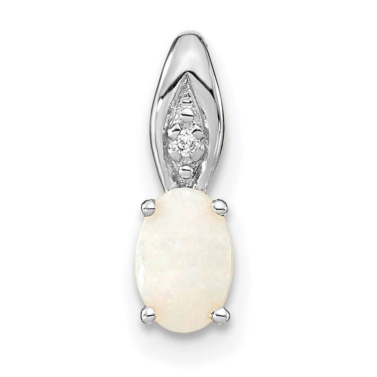 Opal Diamond Charm Pendant in Real 14k White Gold